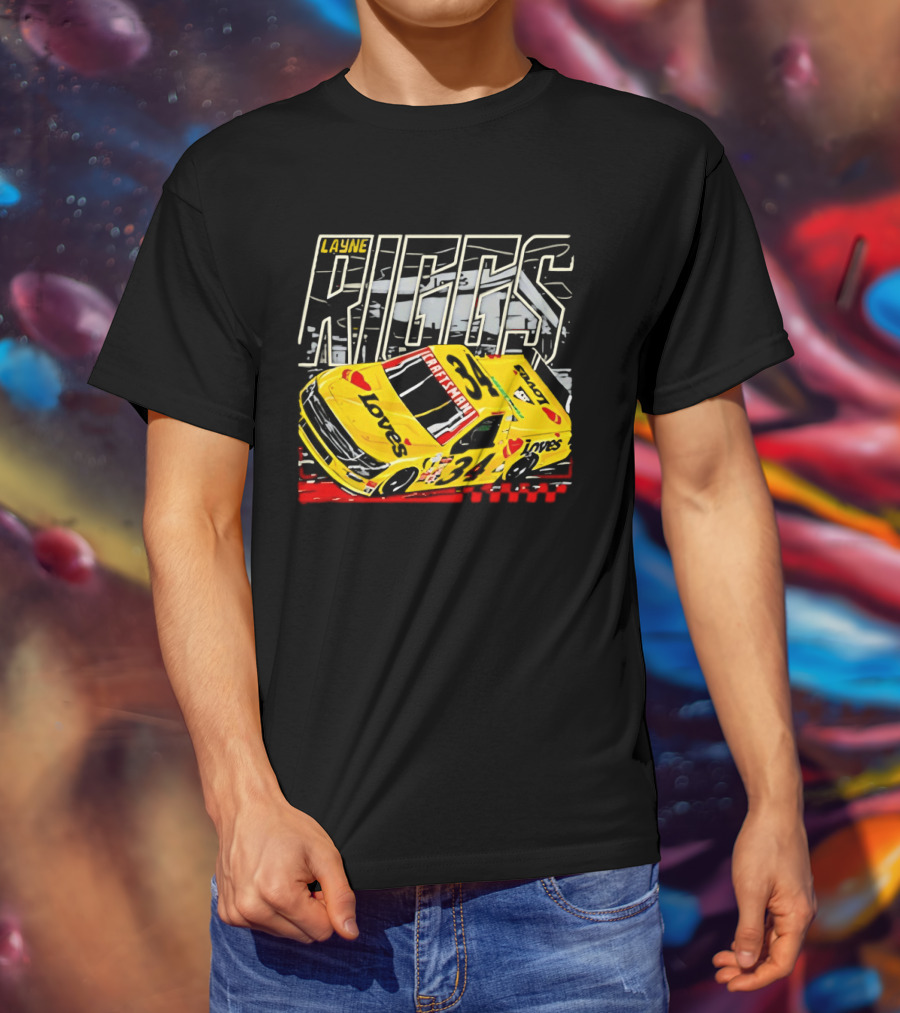 Layne Riggs Loves Truck Racing With Vibrant Yellow Car T-Shirt