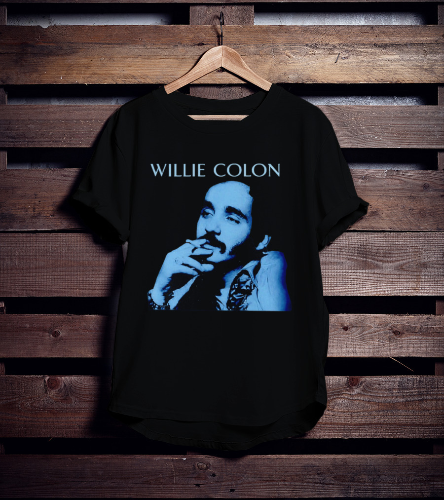 WILLIE COLON Blue Portrait Smoking Image T-Shirt