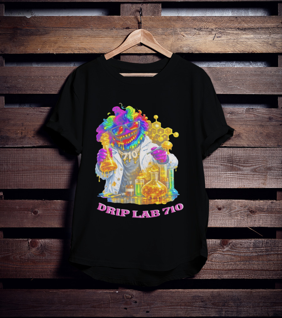 Drip Lab 710 Psychedelic Monster Chemist With Colorful Beakers T-Shirt