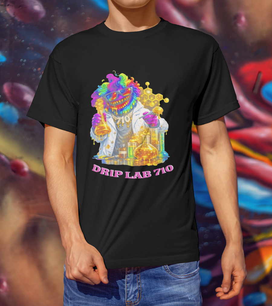 Drip Lab 710 Psychedelic Monster Chemist With Colorful Beakers T-Shirt