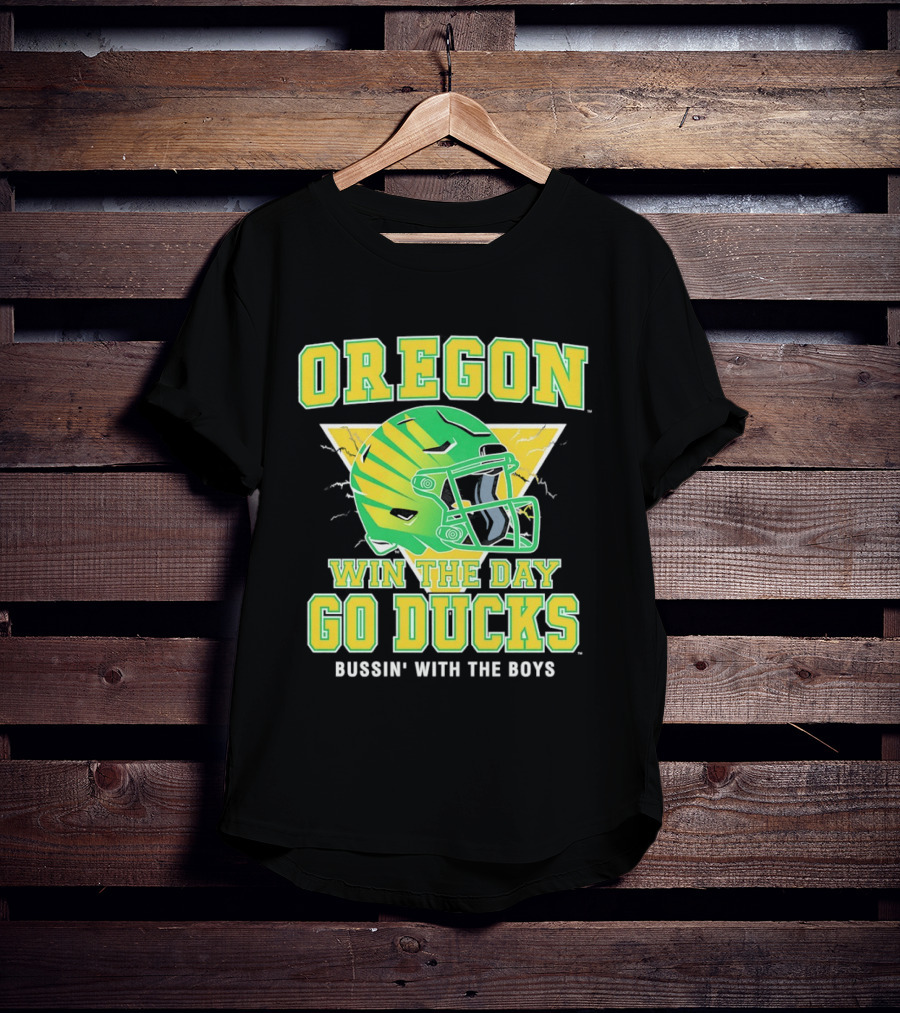 Oregon Win The Day Go Ducks Bussin' With The Boys Football Helmet T-Shirt