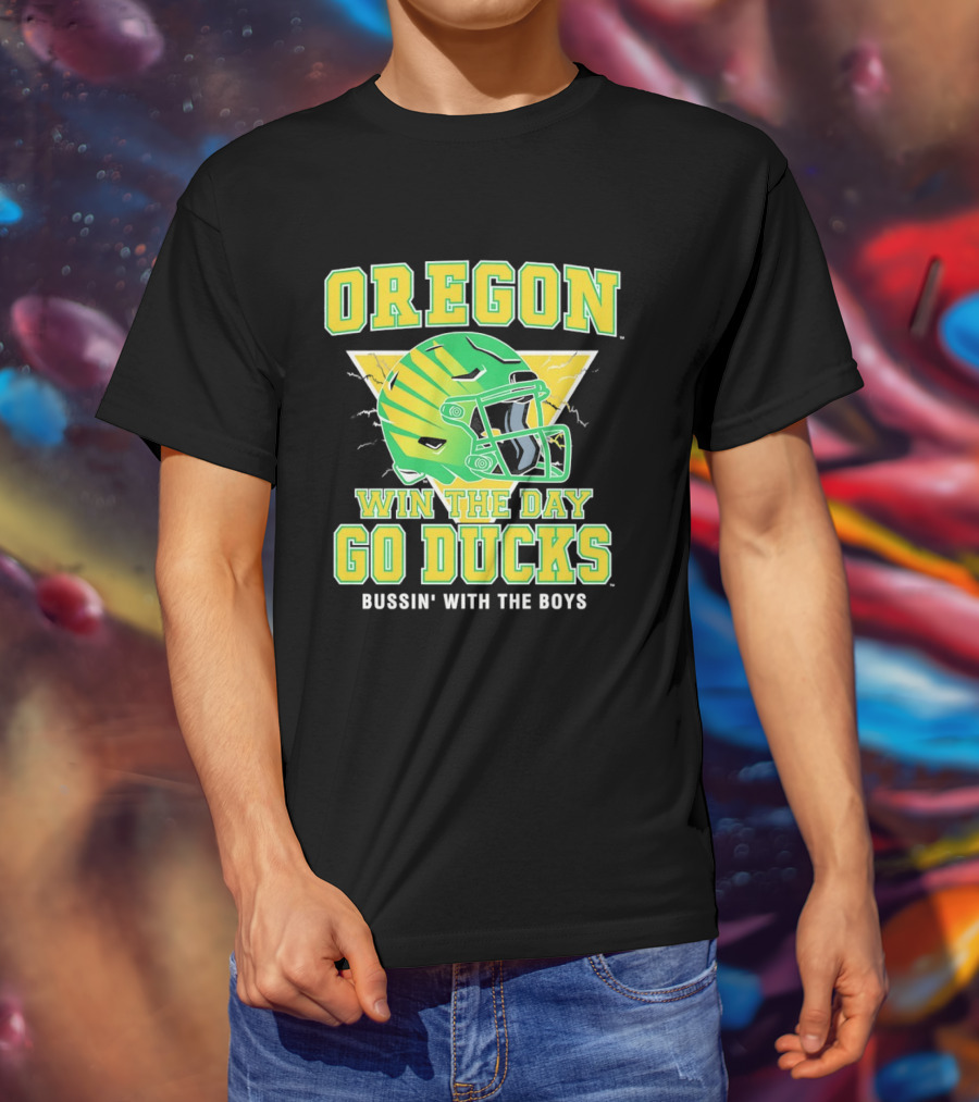 Oregon Win The Day Go Ducks Bussin' With The Boys Football Helmet T-Shirt