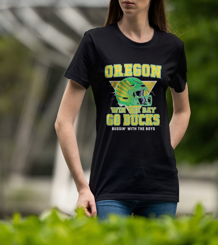 Oregon Win The Day Go Ducks Bussin' With The Boys Football Helmet T-Shirt