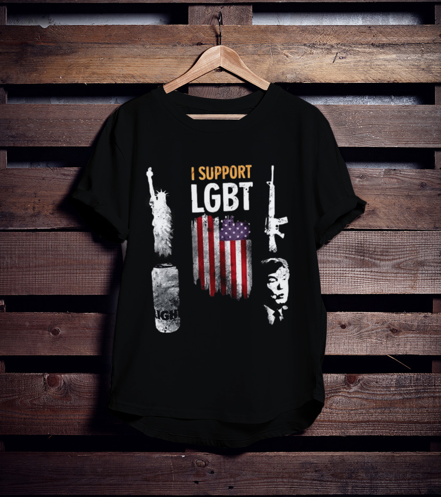 I Support LGBT Liberty Guns Beer Trump USA Flag Sarcastic T-Shirt