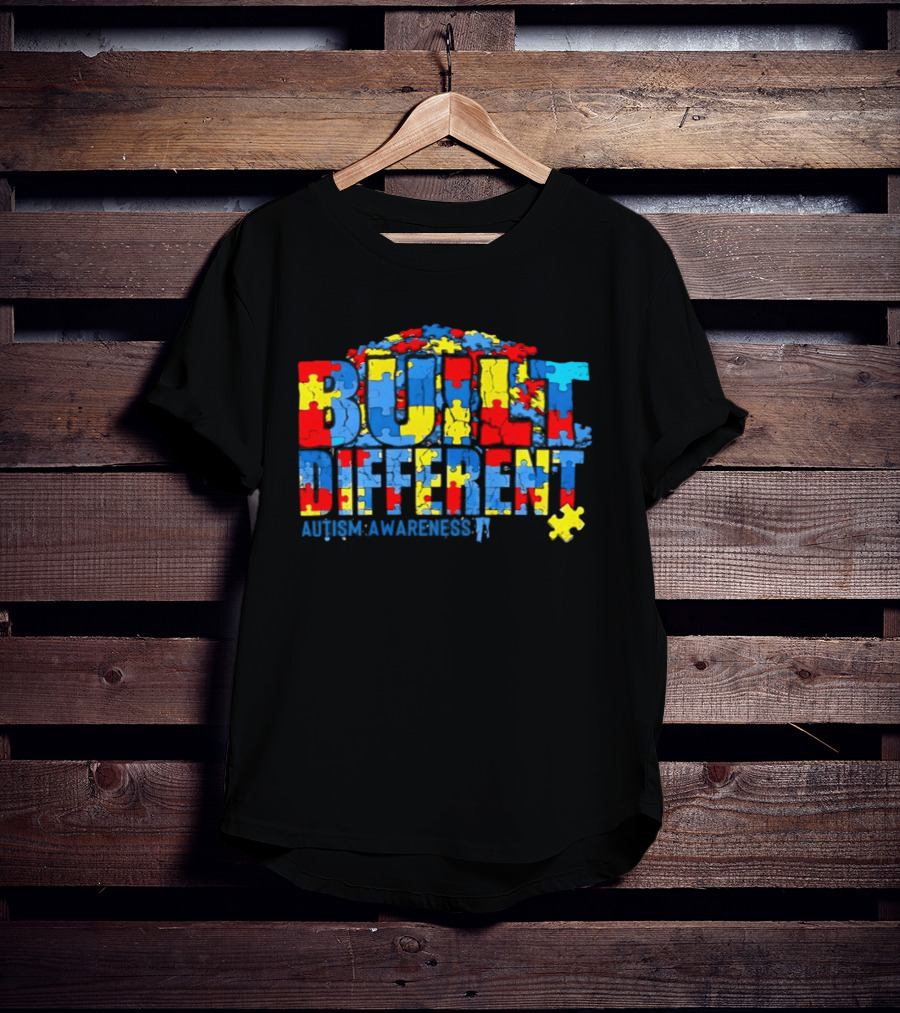 Built Different Autism Awareness Puzzle Piece Multicolor T-Shirt