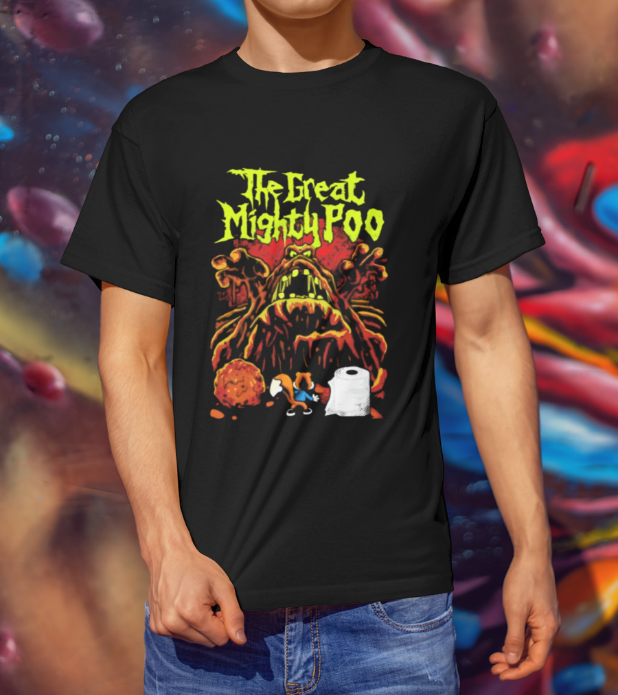 The Great Mighty Poo Animated Character With Toilet Paper And Cookie T-Shirt