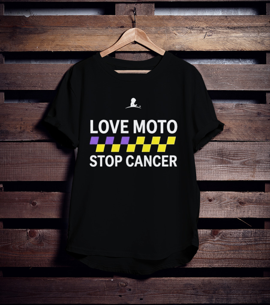Love Moto Stop Cancer St. Jude Purple Yellow Checkered Racing T-Shirt