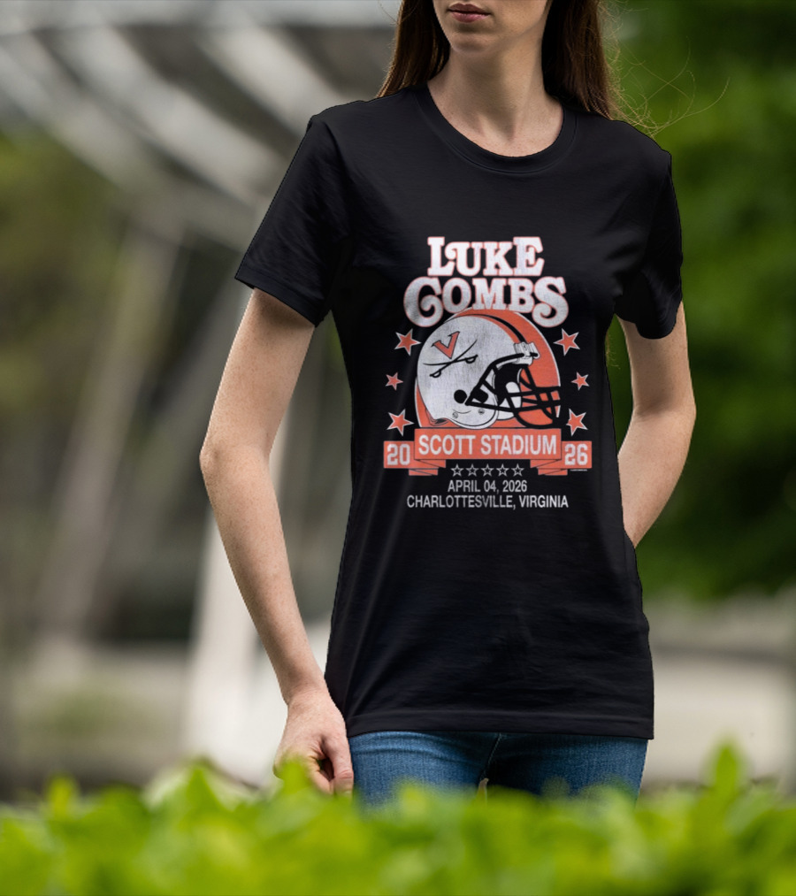 Luke Combs 2026 Scott Stadium Charlottesville Virginia April 04 Event With Helmet Stars T-Shirt