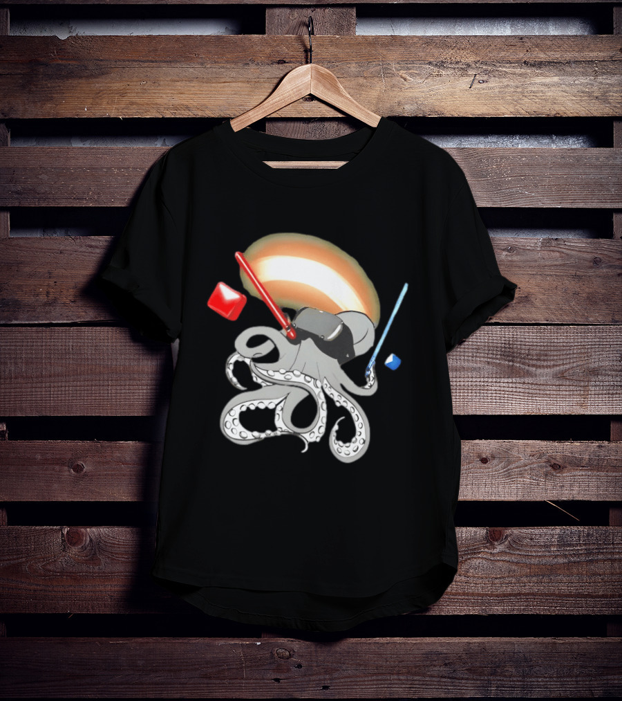 VR Headset Octopus With Red Blue Lightsabers T-Shirt