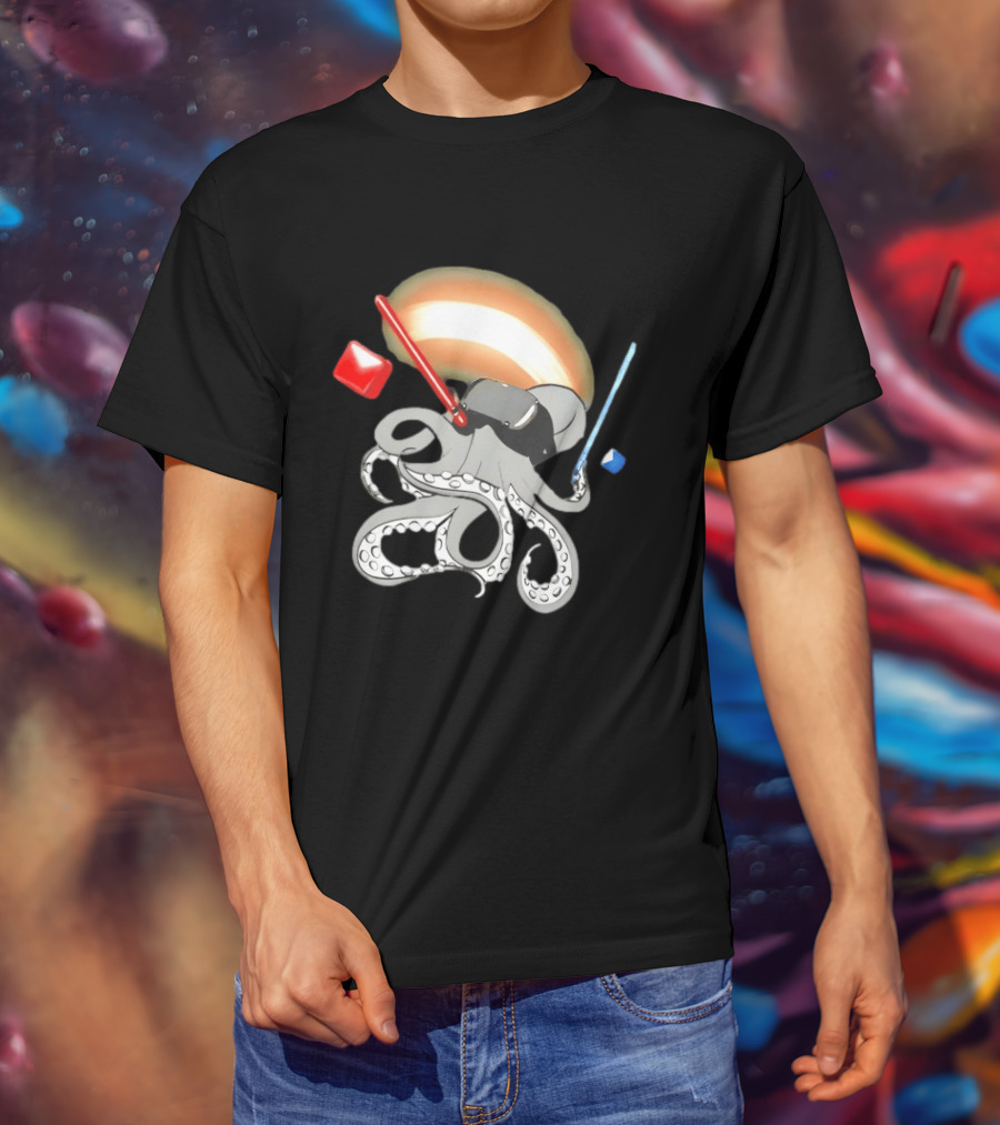 VR Headset Octopus With Red Blue Lightsabers T-Shirt