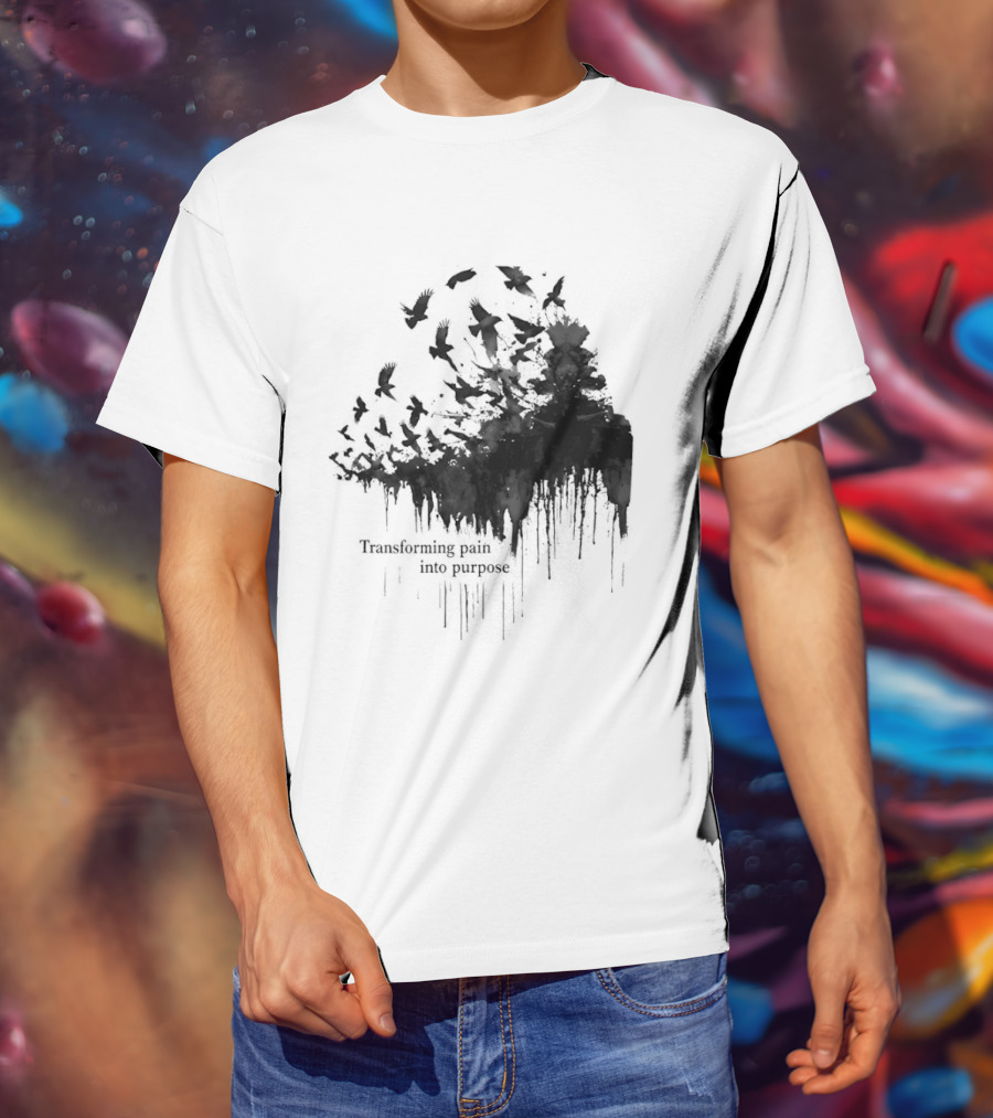 Transforming Pain Into Purpose Motivational Tree Art With Birds In Flight Symbolizing Growth And Healing T-Shirt