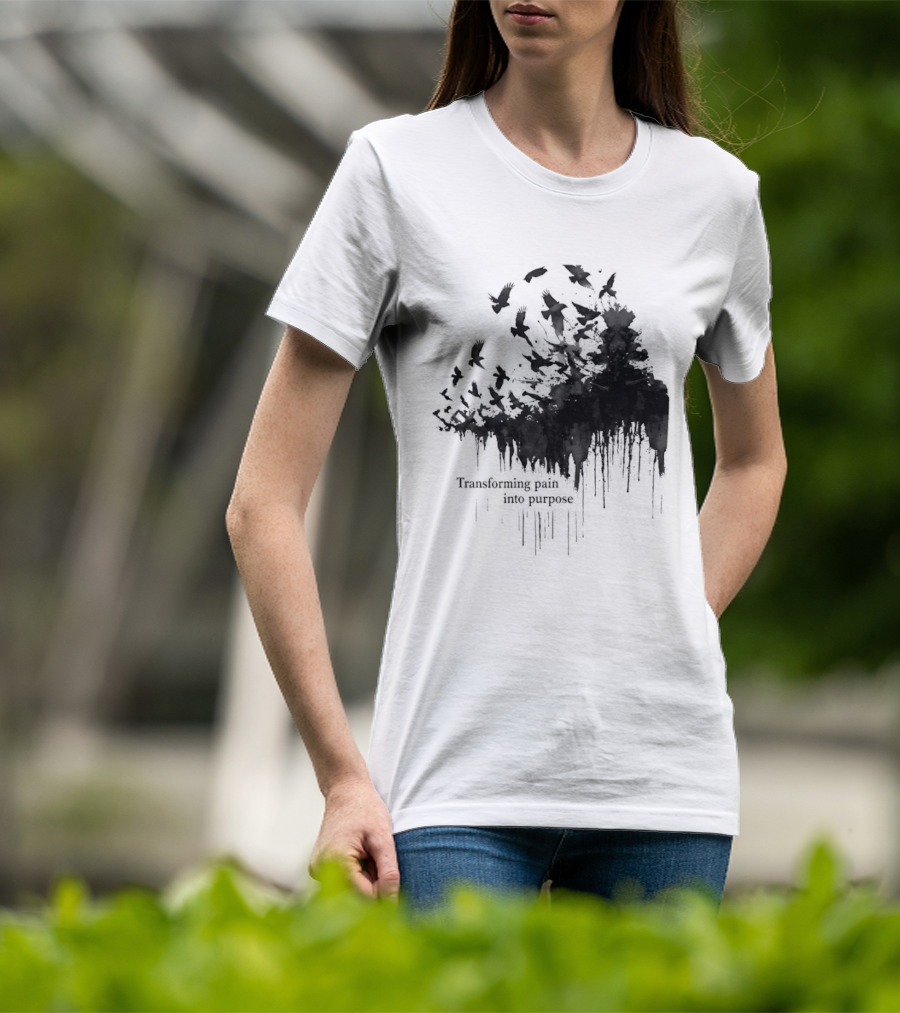 Transforming Pain Into Purpose Motivational Tree Art With Birds In Flight Symbolizing Growth And Healing T-Shirt
