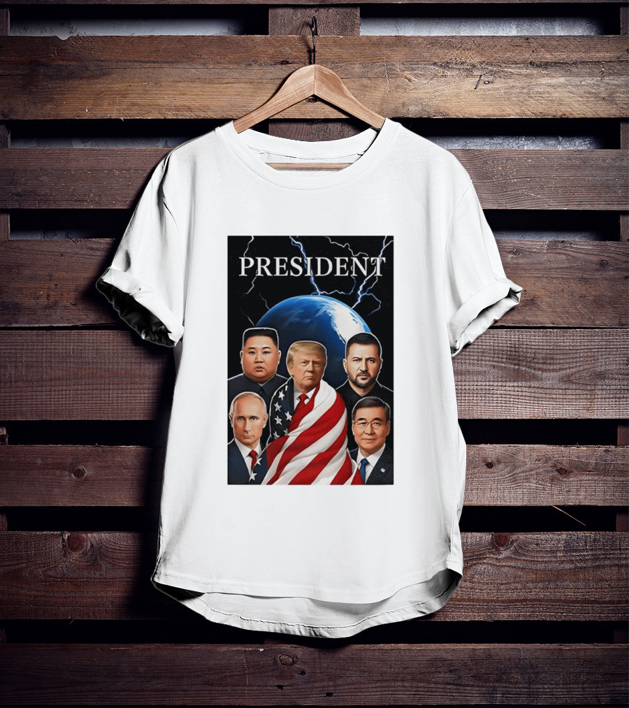 Presidents Trump Putin Zelenskyy Kim Jong Un Xi Jinping Global Leaders Earth Lightning T-Shirt