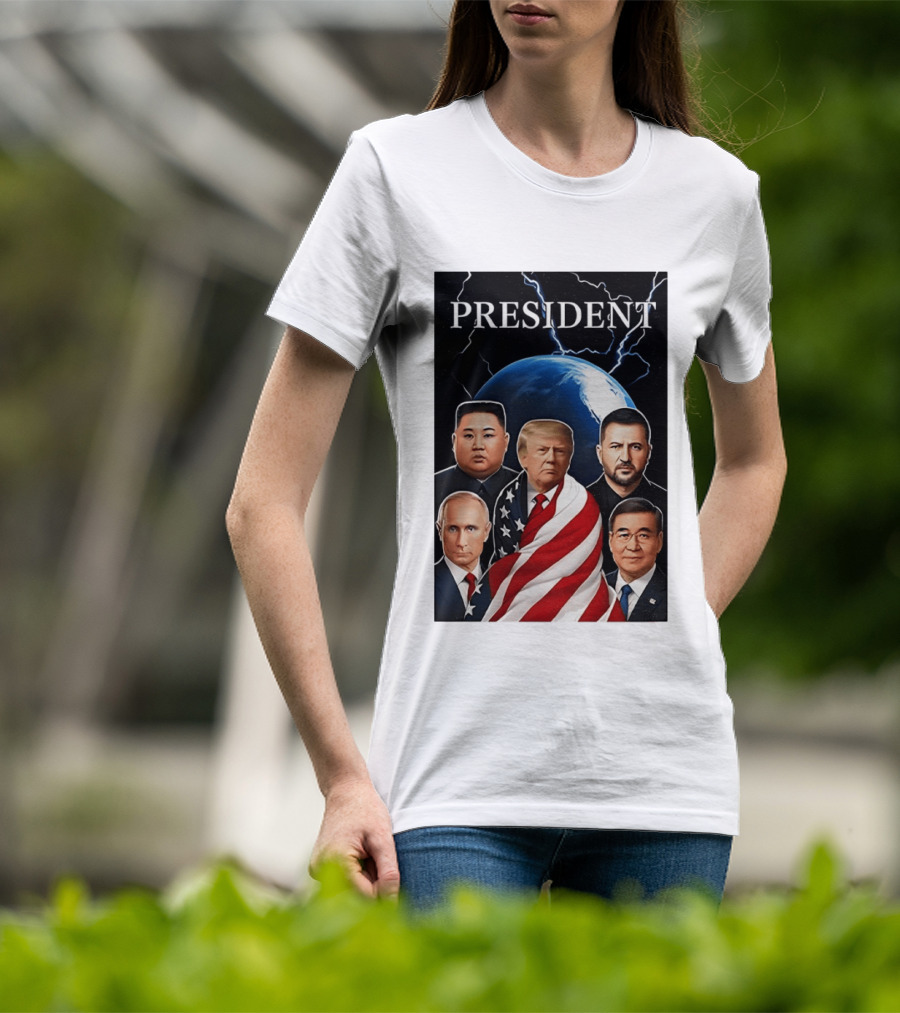 Presidents Trump Putin Zelenskyy Kim Jong Un Xi Jinping Global Leaders Earth Lightning T-Shirt