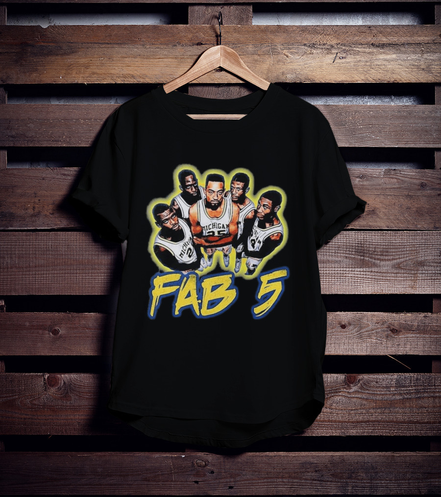 Michigan Basketball Fab 5 Vintage Team Jersey Crew T-Shirt