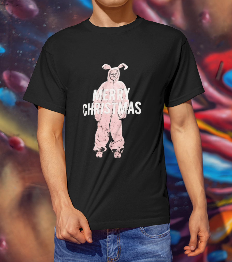 Merry Christmas Ralphie Pink Bunny Costume T-Shirt