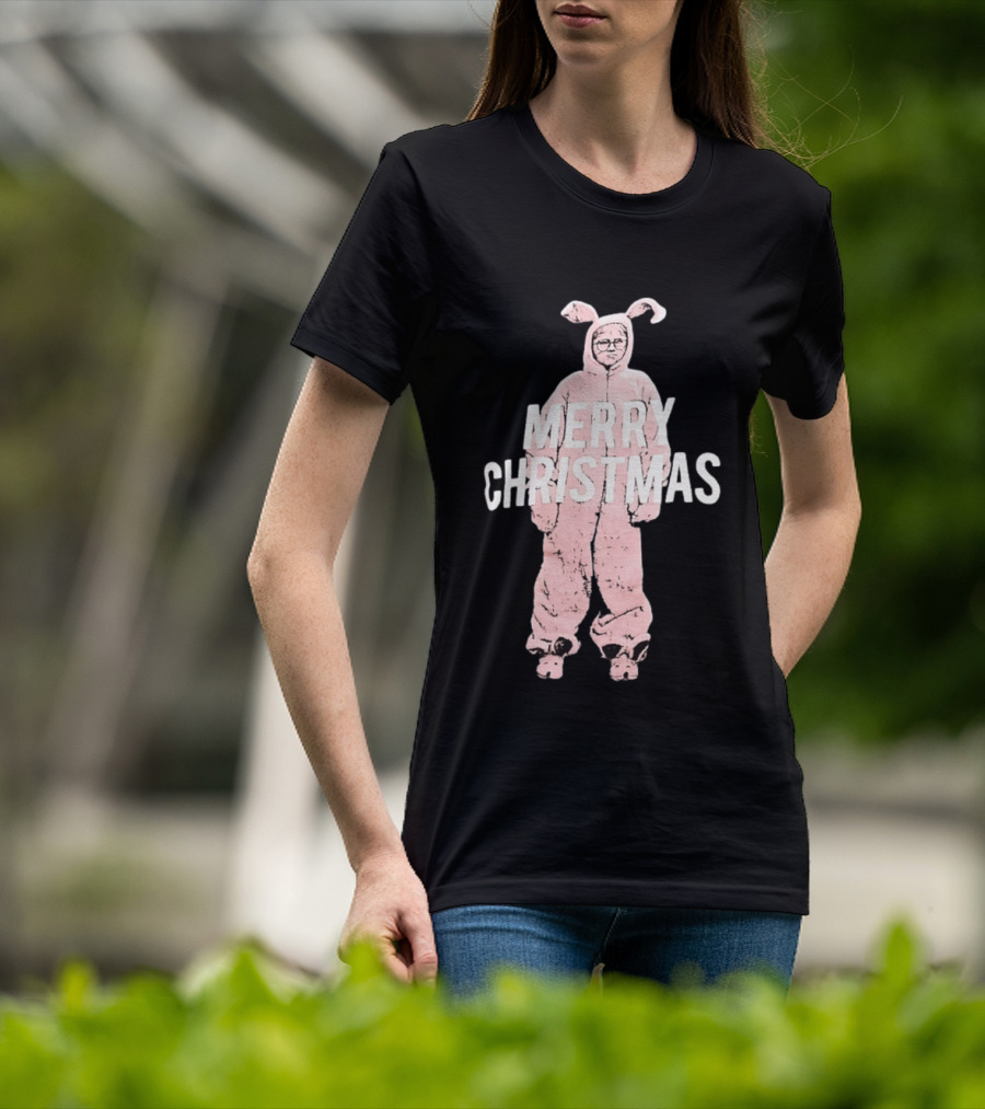 Merry Christmas Ralphie Pink Bunny Costume T-Shirt