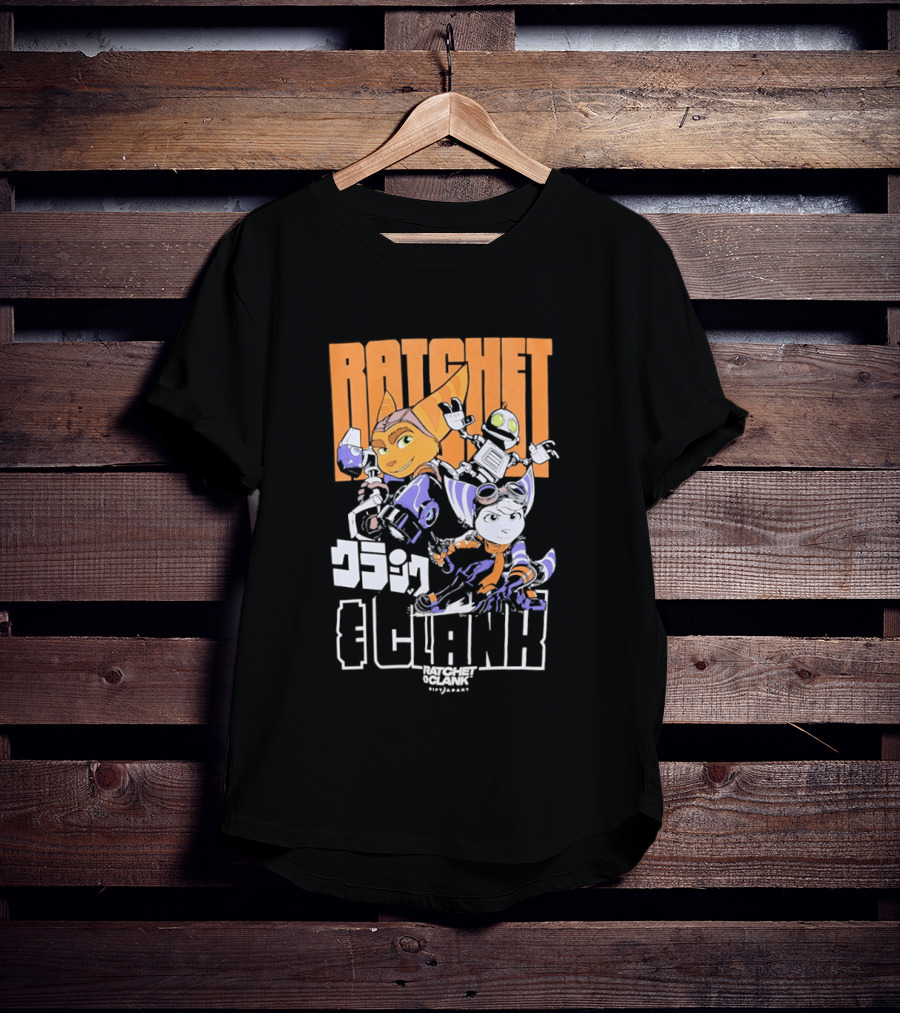 Ratchet And Clank Characters Orange And White Illustration With Japanese T-Shirt