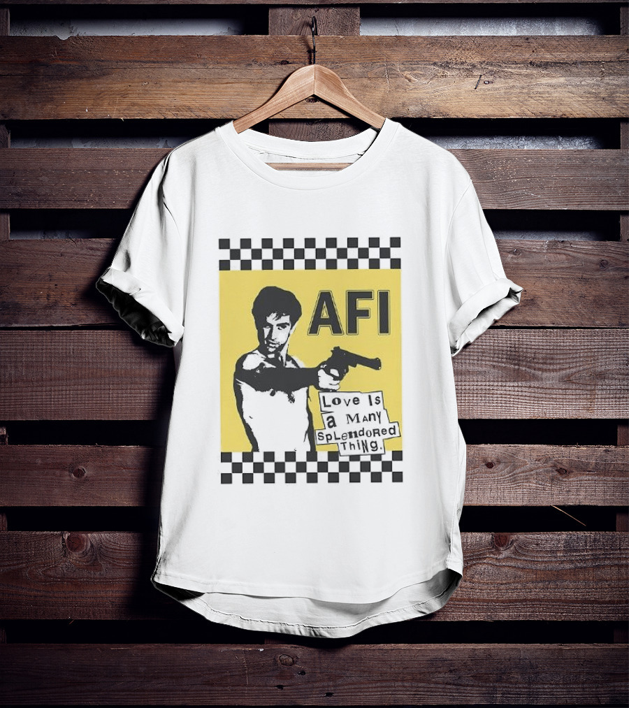 AFI Love Is A Many Splendored Thing Gun Silhouette Checkerboard T-Shirt