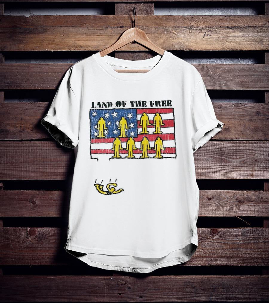 Land Of The Free USA Flag With Yellow Figures And Stars T-Shirt