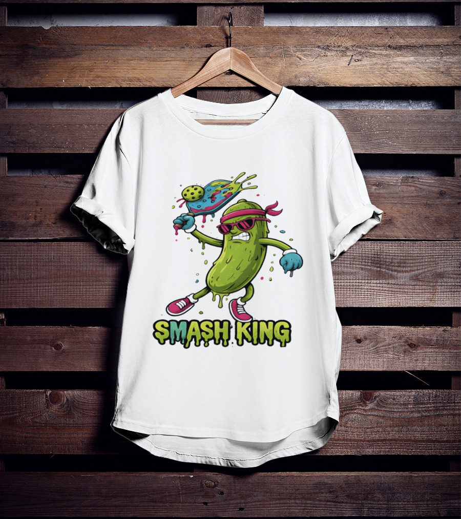 Smash King Pickleball Pickle Character With Paddle And Ball T-Shirt