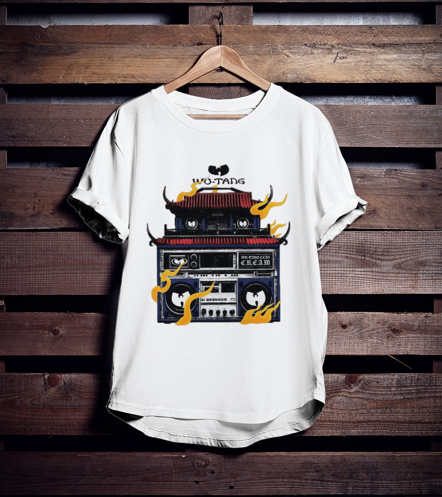 Wu Tang PRNT Boombox C.R.E.A.M. Flames Chinese Temple Style Audio T-Shirt