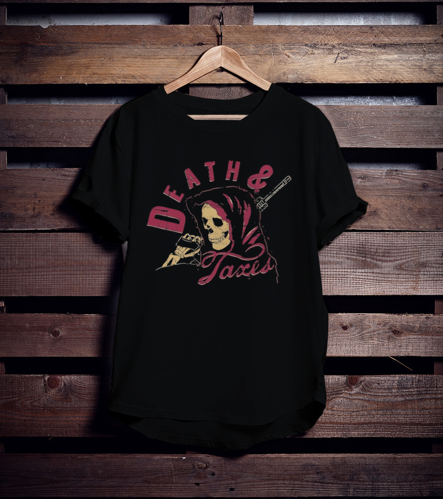 Death And Taxes Grim Reaper Skeleton Holding Scythe T-Shirt