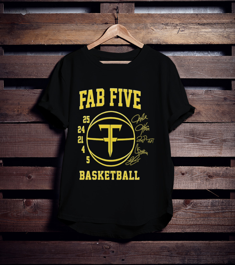 Fab Five Basketball Chris Webber Jalen Rose Juwan Howard Jimmy King Ray Jackson Signatures T-Shirt