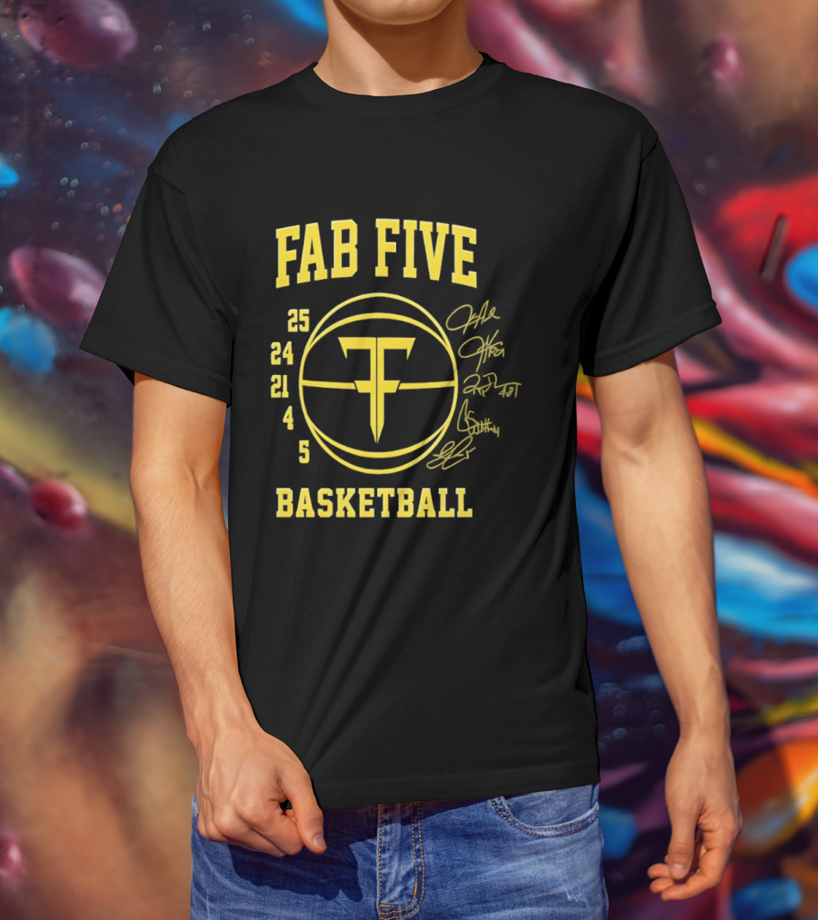 Fab Five Basketball Chris Webber Jalen Rose Juwan Howard Jimmy King Ray Jackson Signatures T-Shirt