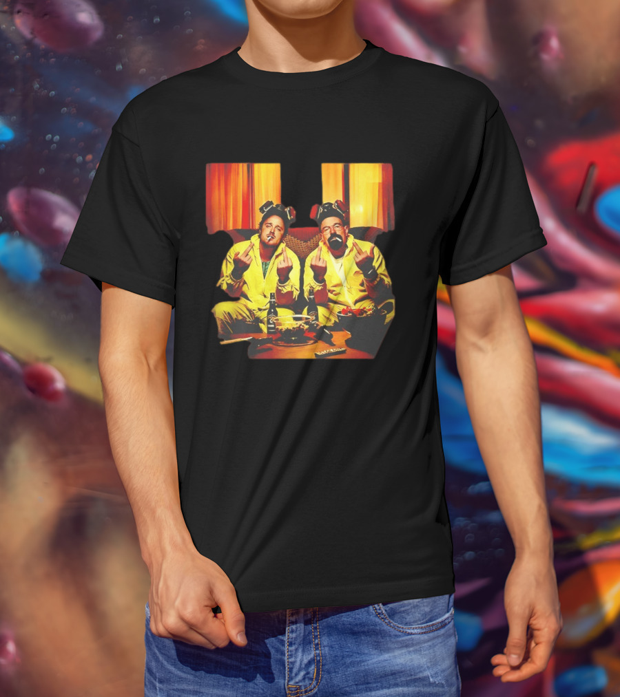 Jesse Pinkman Walter White Breaking Bad Flipping The Bird Yellow Hazmat Suits T-Shirt