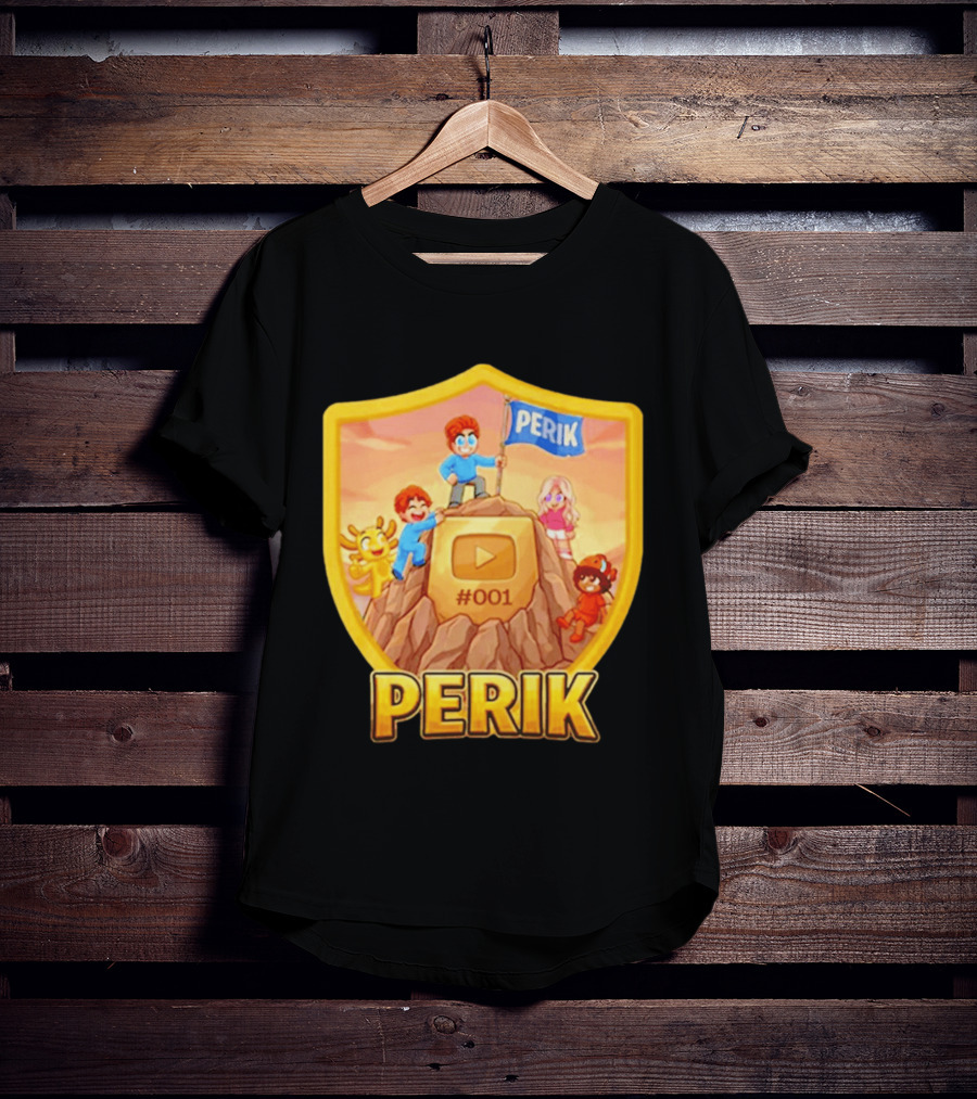 Perik #001 Cartoon Characters On Mountain With YouTube Play Button Image T-Shirt