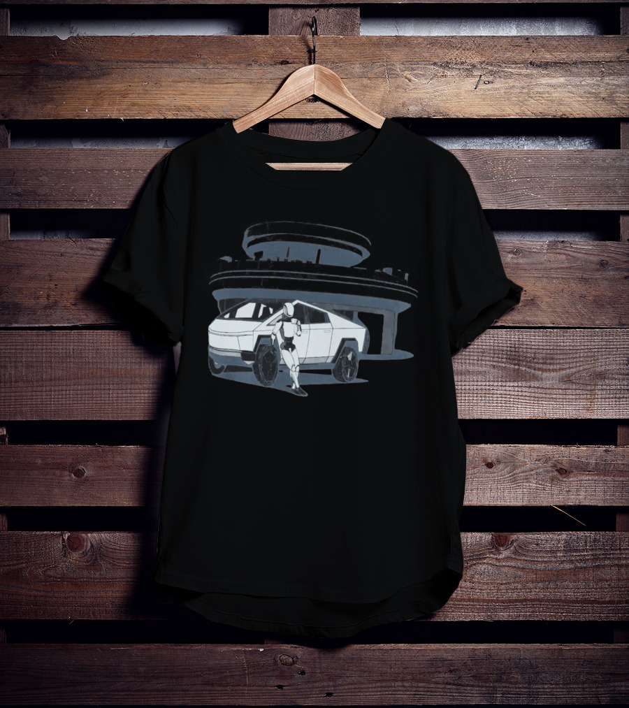 Tesla Cybertruck And Robot At Space Age Coffee Counter T-Shirt