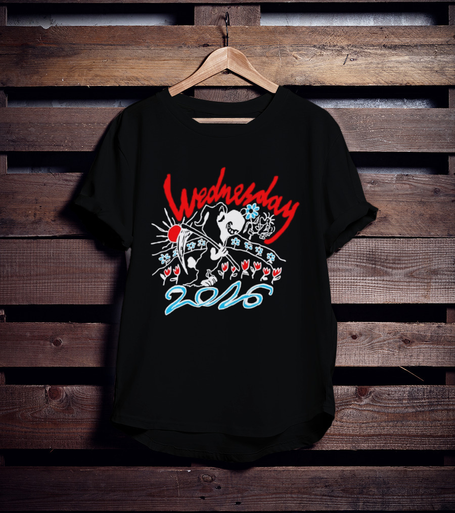 Wednesday 2026 Red Sun Blue Flowers Tour T-Shirt