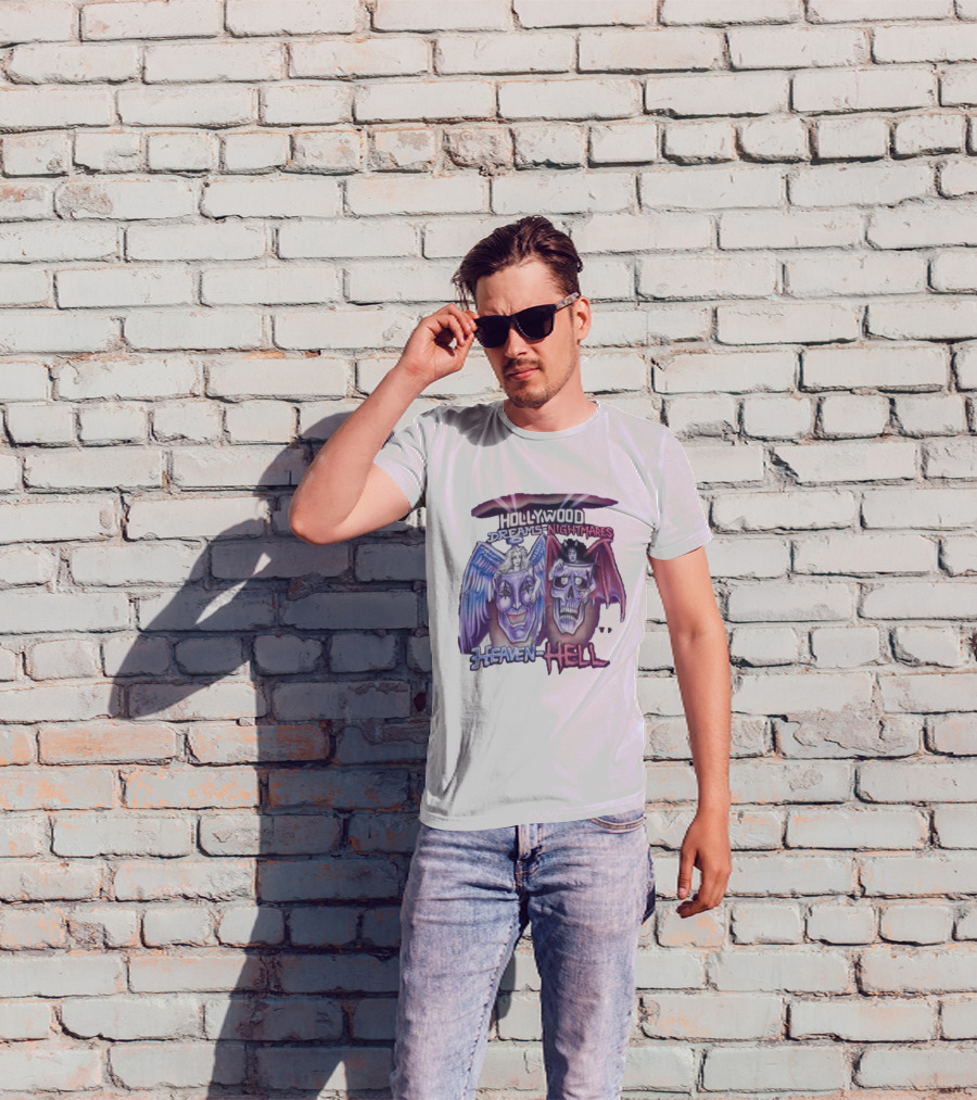 Hollywood Dreams Nightmares Heaven Hell Angel And Demon Skulls T-Shirt