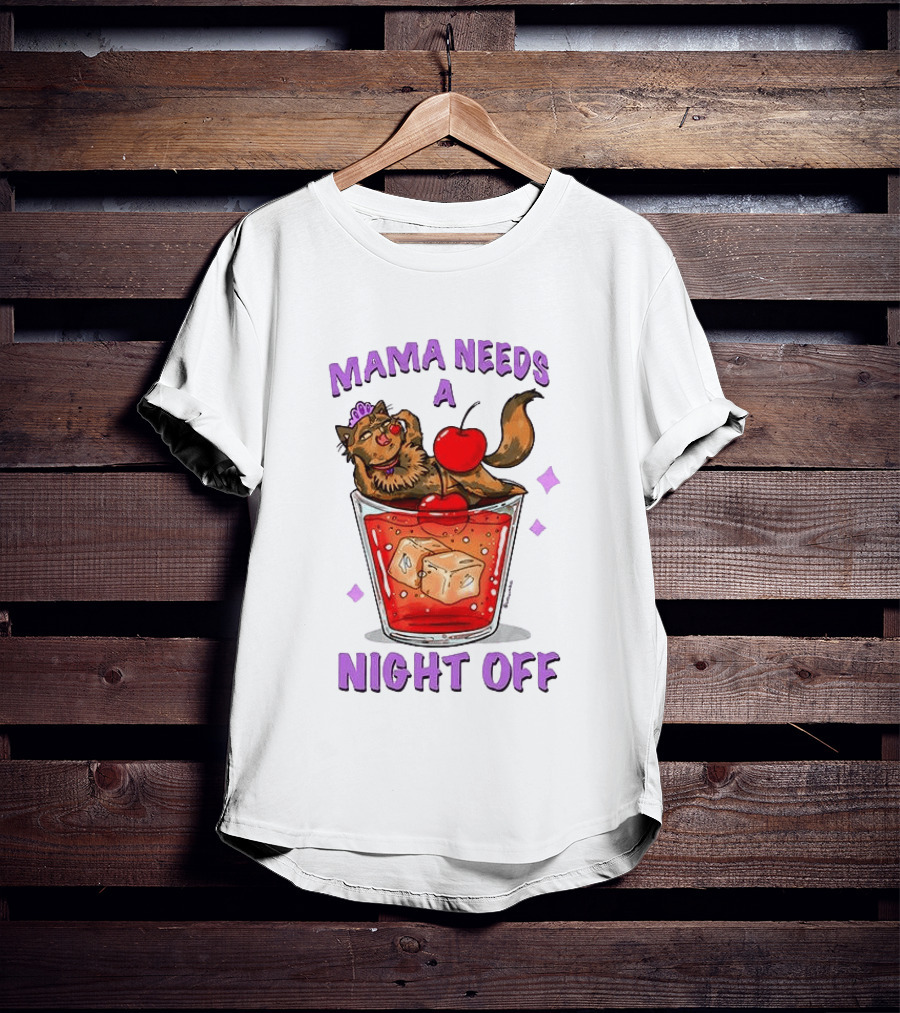 Mama Needs A Night Off Cat Chilling In Cocktail With Cherry And Ice Cubes T-Shirt