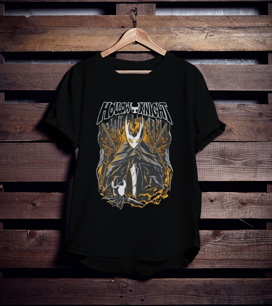 Hollow Knight Video Game Character In Dark Cave With Chains And Cloak T-Shirt