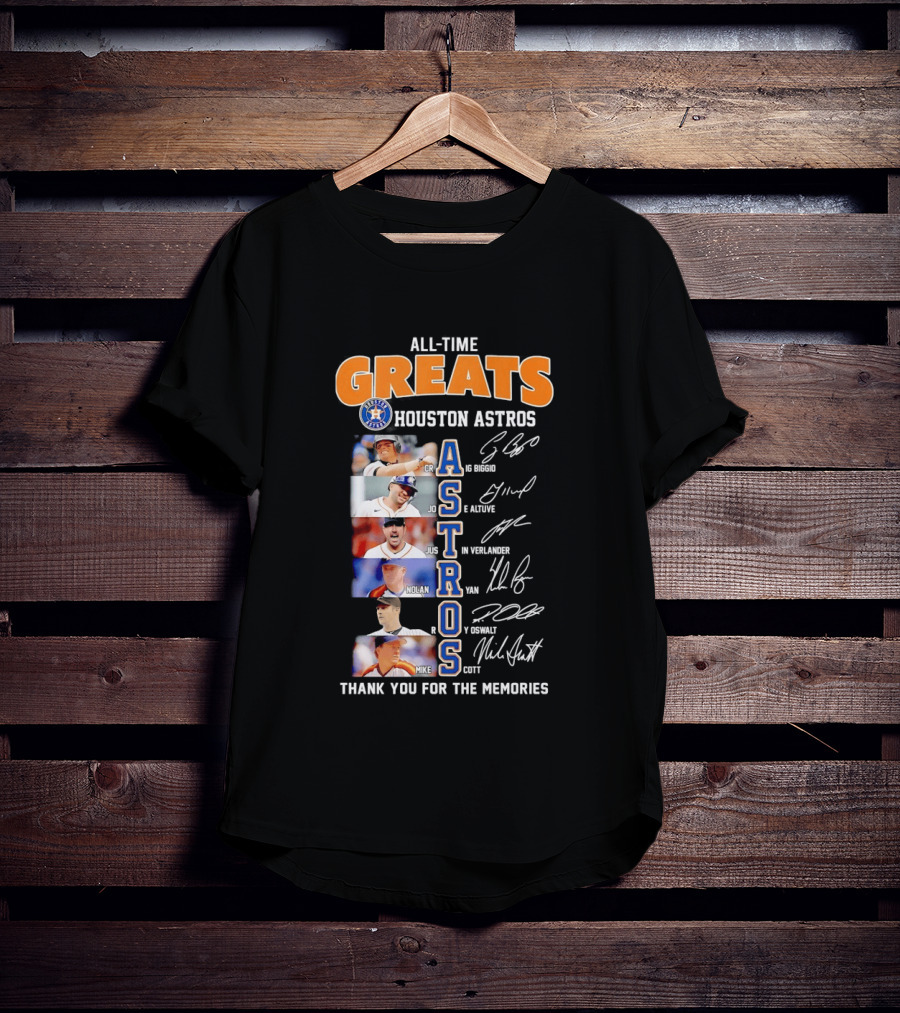 All Time Greats Houston Astros Names Signatures Thank You For The Memories T-Shirt