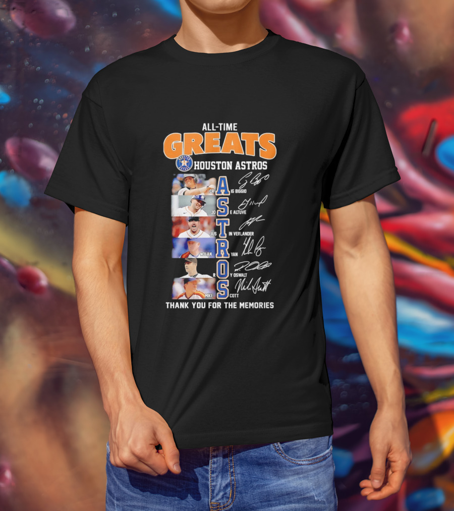 All Time Greats Houston Astros Names Signatures Thank You For The Memories T-Shirt