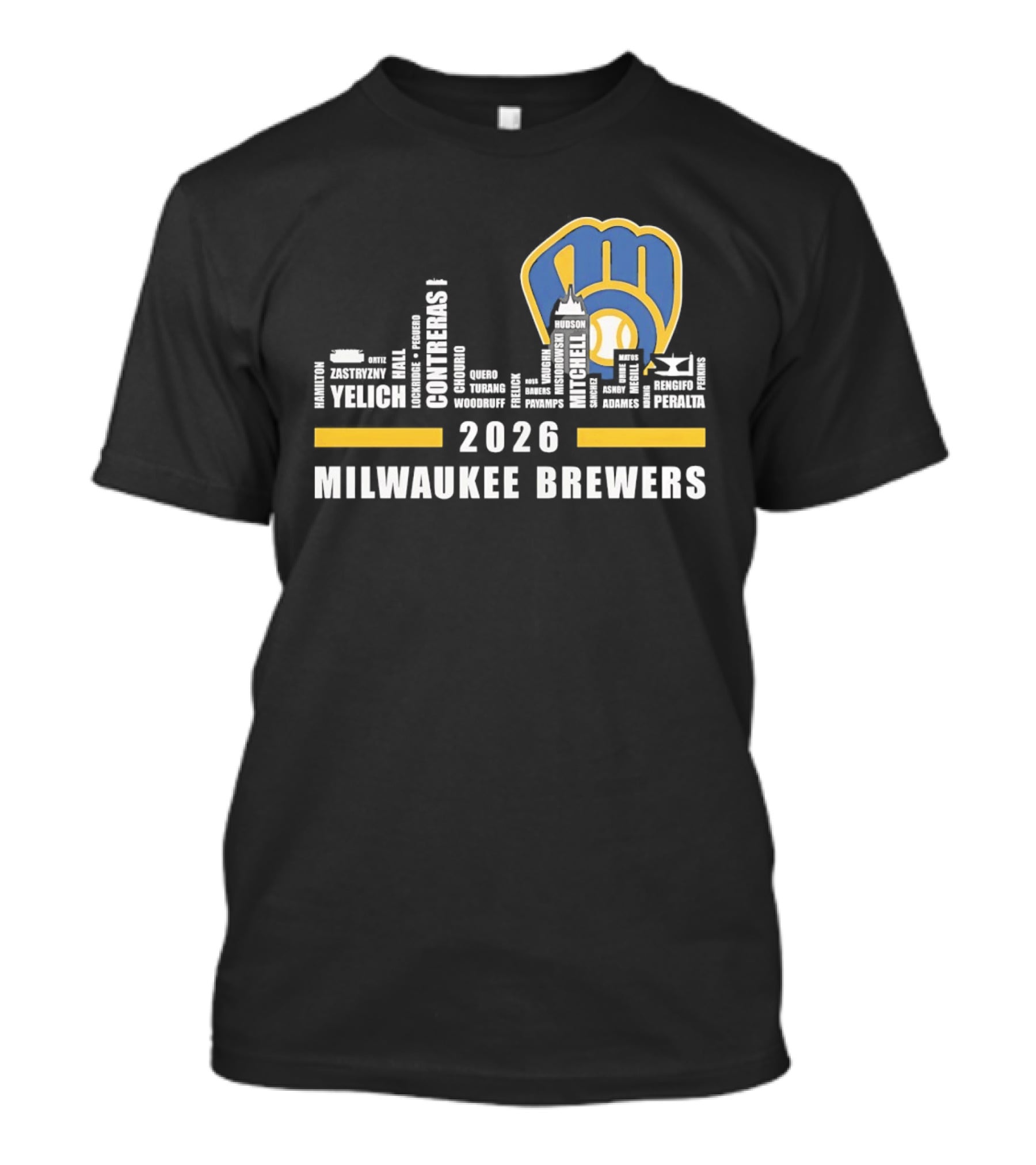 Milwaukee Brewers 2026 City Skyline Yelich Baseball Team Players T-Shirt