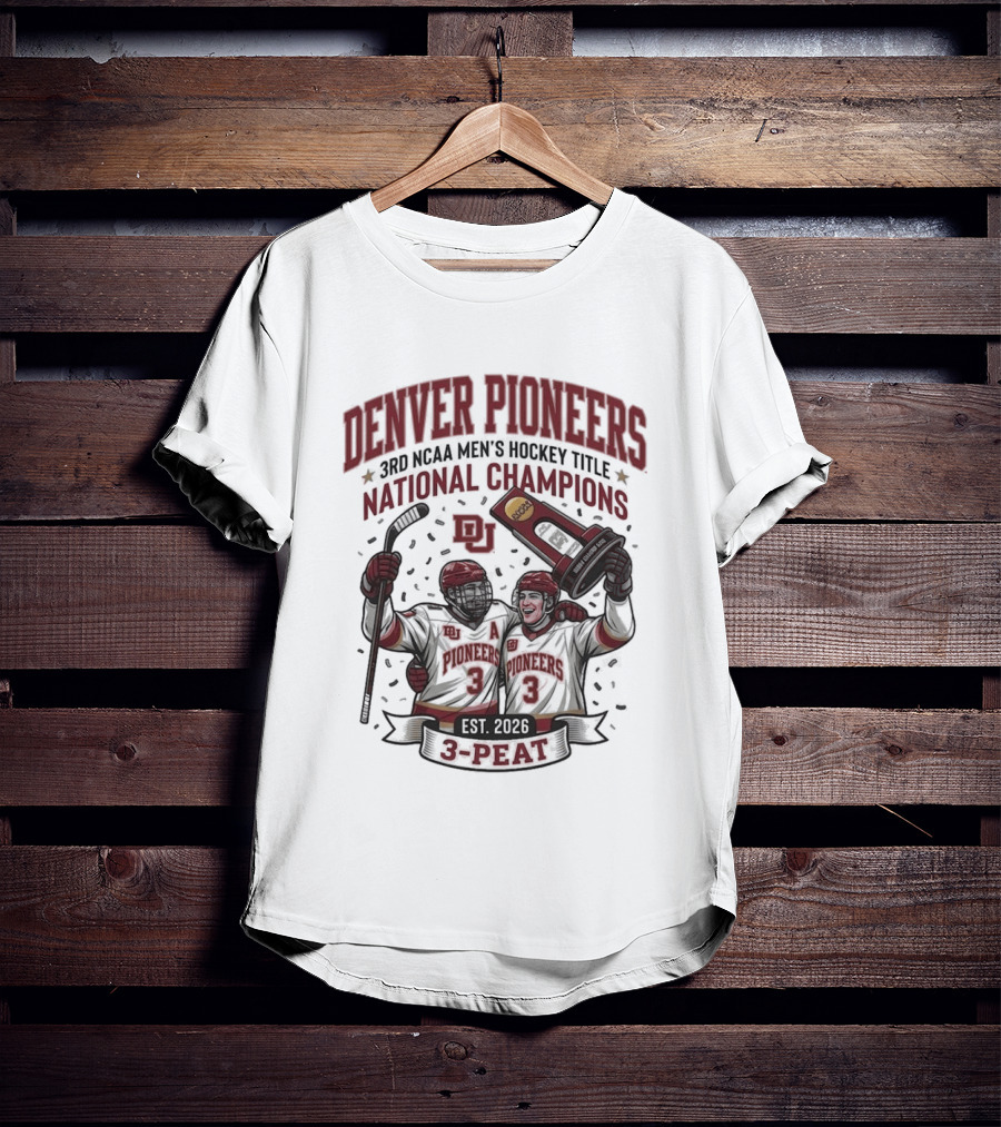 Denver Pioneers 3rd NCAA Men's Hockey Title National Champions 1985 1996 3 Peat T-Shirt