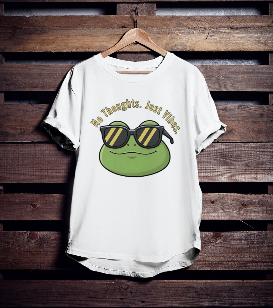 Frog No Thoughts Just Vibes Sunglasses Relaxed Mood T-Shirt