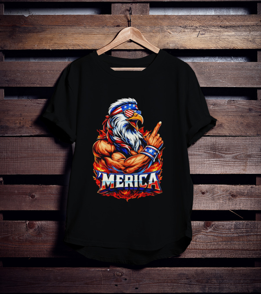 Patriotic Mullet Eagle 'Merica USA Flag Bandana And Sunglasses T-Shirt