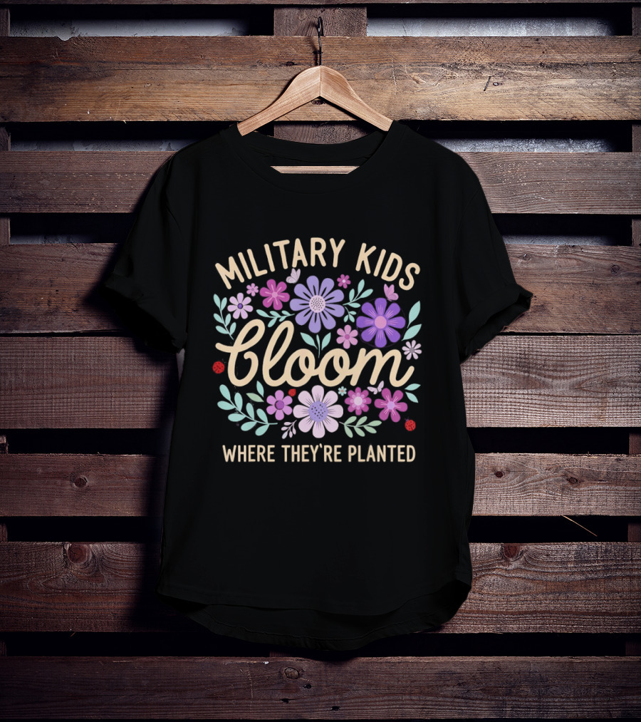 Military Kids Bloom Where They're Planted Purple Floral Dandelion T-Shirt