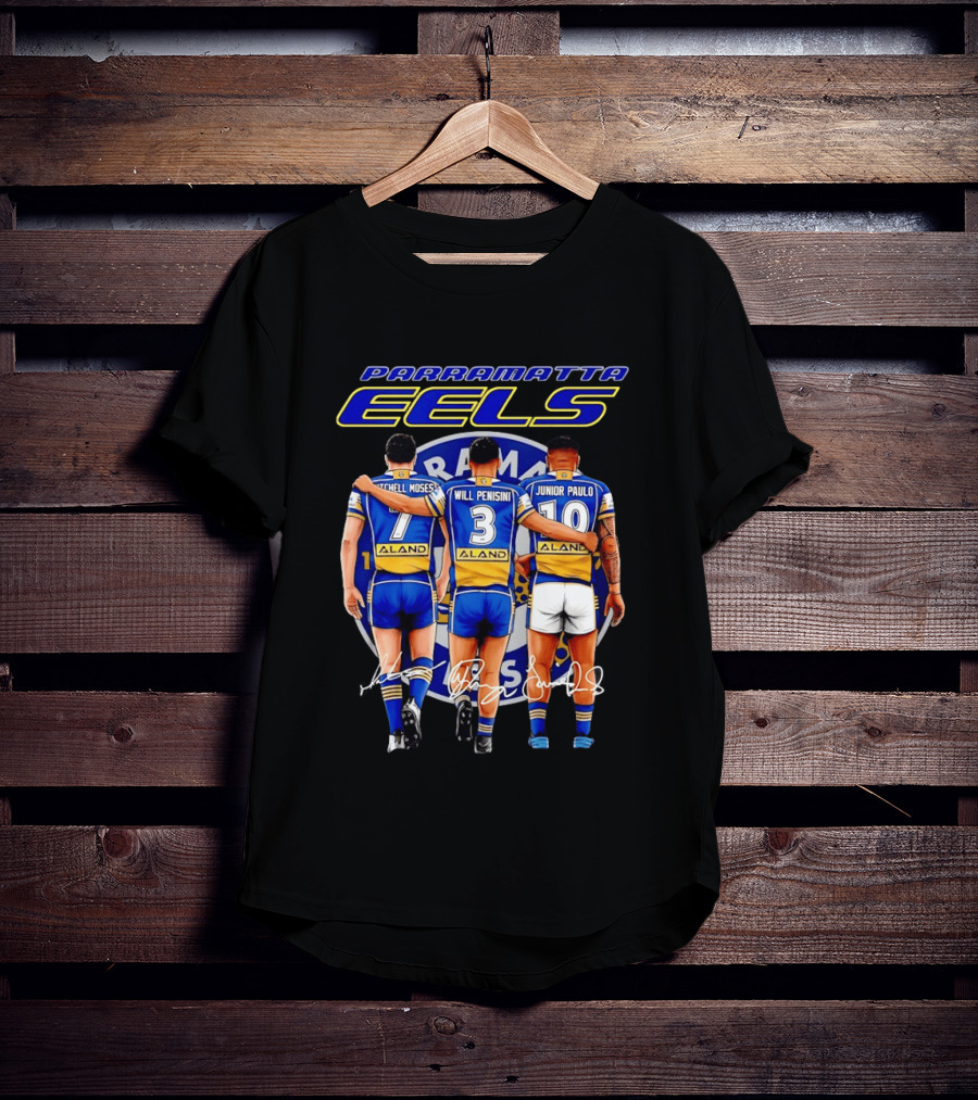 Parramatta Eels Mitchell Moses Will Penisini Junior Paulo Signatures T-Shirt
