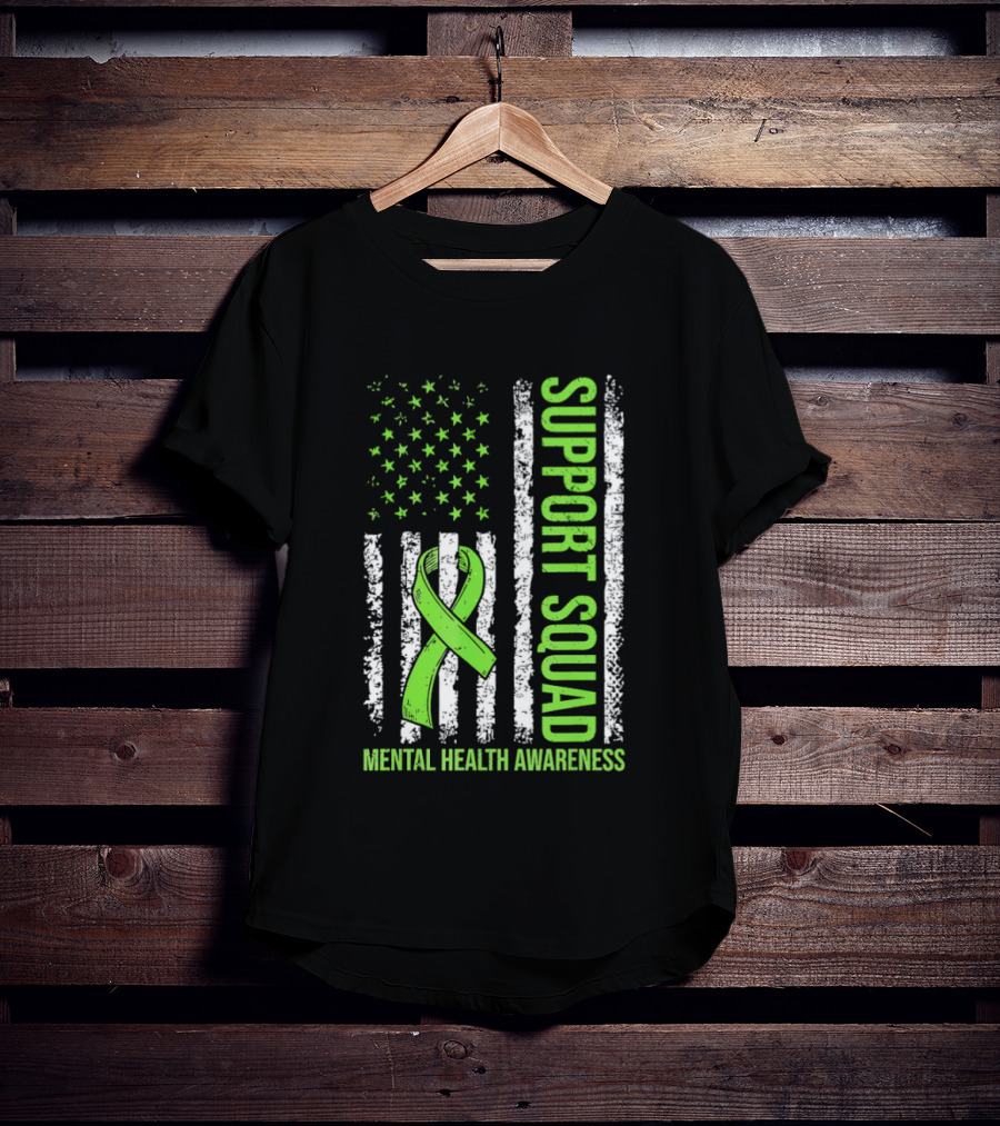 Support Squad US Flag Green Ribbon Mental Health Awareness T-Shirt