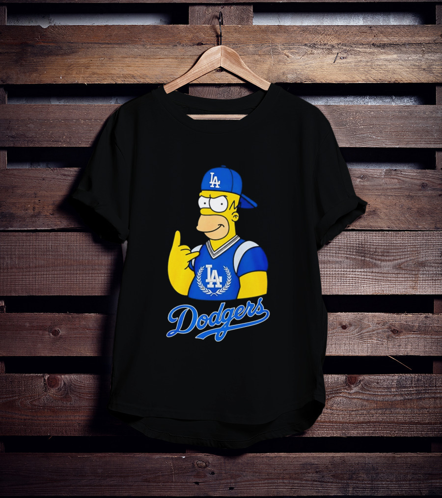 The Simpsons Homer LA Dodgers Rock Hand Gesture Collaboration T-Shirt