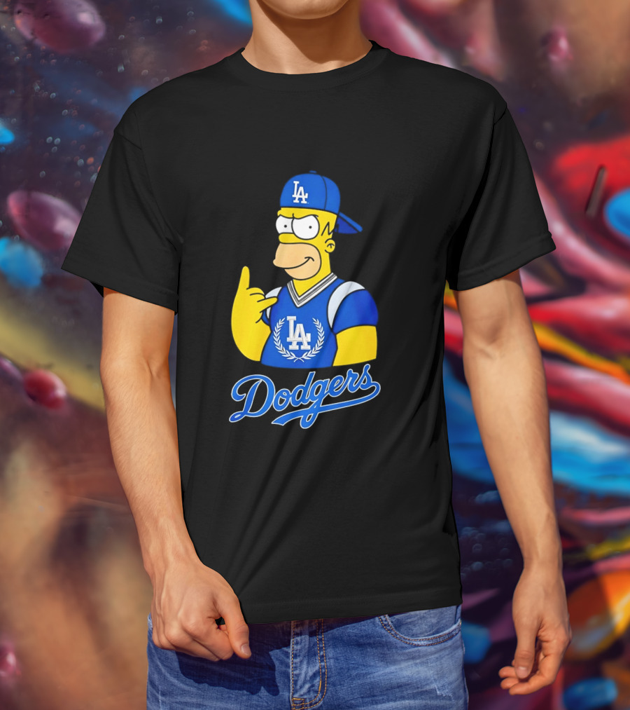 The Simpsons Homer LA Dodgers Rock Hand Gesture Collaboration T-Shirt