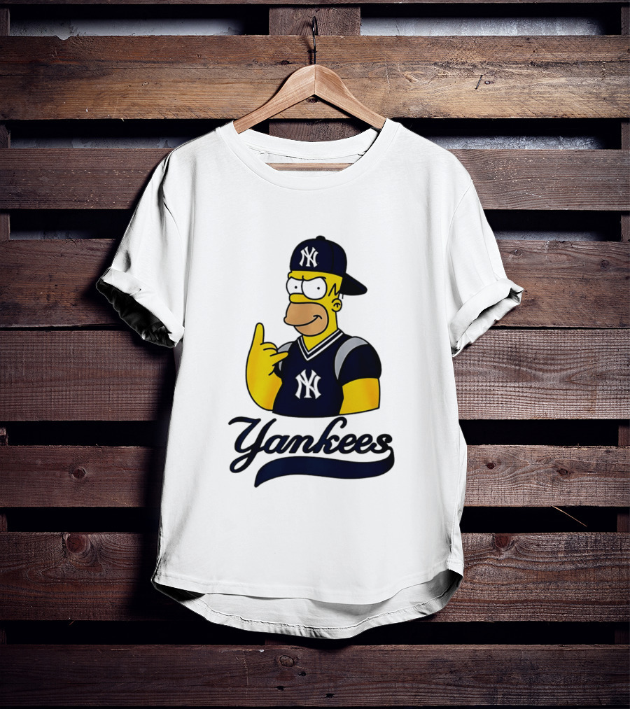 The Simpsons Homer Simpson New York Yankees Baseball Rock Hand Yankees T-Shirt