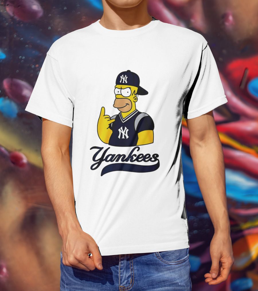 The Simpsons Homer Simpson New York Yankees Baseball Rock Hand Yankees T-Shirt