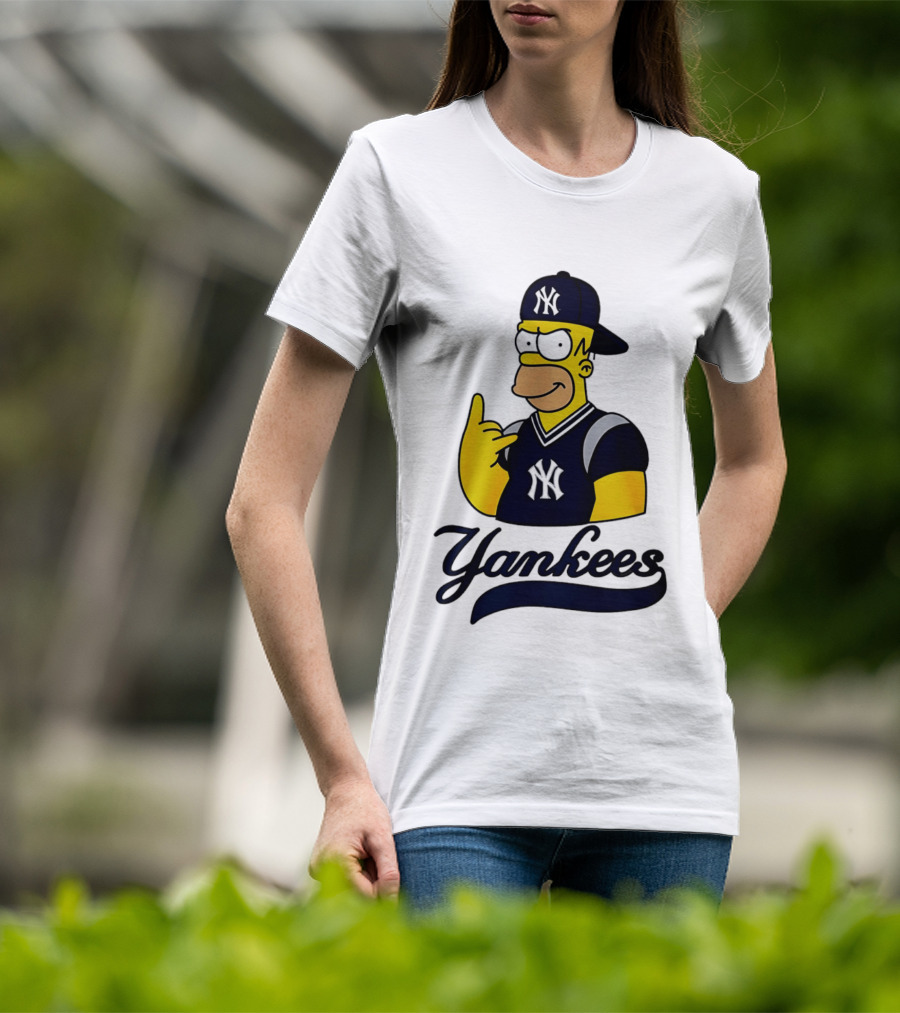 The Simpsons Homer Simpson New York Yankees Baseball Rock Hand Yankees T-Shirt